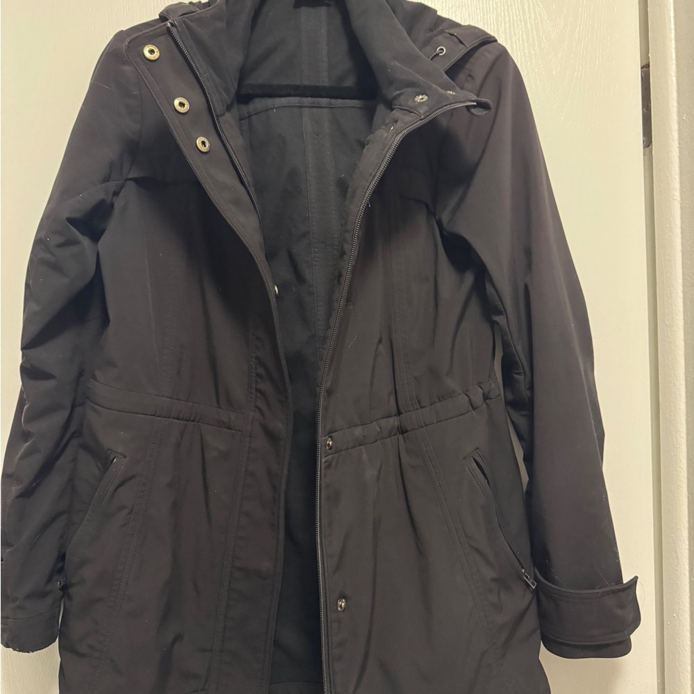Athleta Heavy Black Trench Coat Size Medium